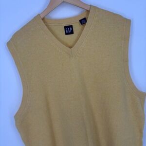 VTG Gap 100% Lambswool V-Neck Sweater Vest Mens XXL Yellow Sleeveless Pullover